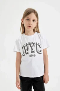 DeFacto Girl's Crew Neck Printed Short Sleeve T-Shirt - Image 3