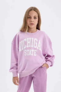 DeFacto Girl's Relax Fit Crew Neck Printed School Sweatshirt - Image 3
