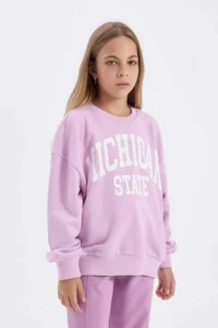 DeFacto Girl's Relax Fit Crew Neck Printed School Sweatshirt - Image 4