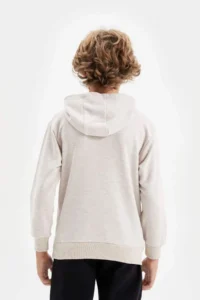 DeFacto Beige Hooded Printed School Sweatshirt Boy - Image 6