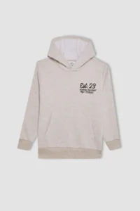 DeFacto Beige Hooded Printed School Sweatshirt Boy - Image 7