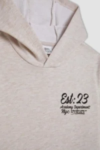 DeFacto Beige Hooded Printed School Sweatshirt Boy - Image 8