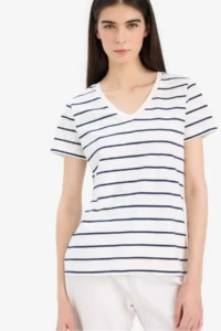 DeFacto Relax Fit V-Neck Striped Short Sleeve T-Shirt
