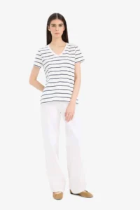 DeFacto Relax Fit V-Neck Striped Short Sleeve T-Shirt - Image 2