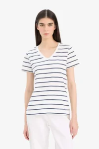 DeFacto Relax Fit V-Neck Striped Short Sleeve T-Shirt - Image 3