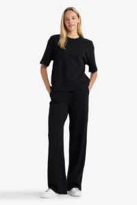DeFacto Relax Fit Crew Neck Basic Plain Short Sleeve Black T-Shirt - Image 2