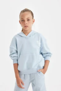 DeFacto Girl's Pocket Hooded Printed School Sweatshirt C7764a824au