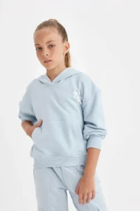 DeFacto Girl's Pocket Hooded Printed School Sweatshirt C7764a824au - Image 3