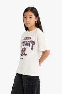 DeFacto Oversize Wide Fit Crew Neck Printed Short Sleeve T-Shirt Girls - Image 3