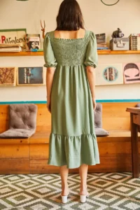 Olalook Women's Green Green Square Collar Bodrum Dress - Image 4