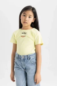 DeFacto Ribbed Camisole 2-Piece Short Sleeve T-Shirt Girl - Image 4