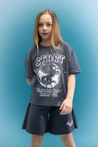 DeFacto Relax Fit Crew Neck 3D Printed Short Sleeve T-Shirt Girls