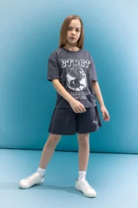 DeFacto Relax Fit Crew Neck 3D Printed Short Sleeve T-Shirt Girls - Image 2