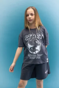 DeFacto Relax Fit Crew Neck 3D Printed Short Sleeve T-Shirt Girls - Image 3