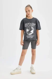 DeFacto Relax Fit Crew Neck 3D Printed Short Sleeve T-Shirt Girls - Image 5