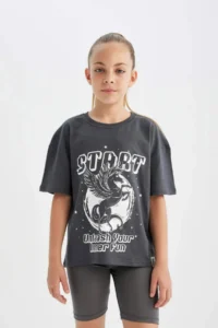 DeFacto Relax Fit Crew Neck 3D Printed Short Sleeve T-Shirt Girls - Image 6