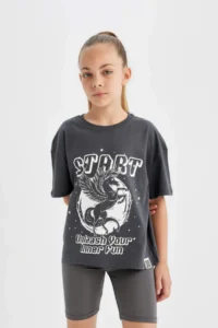 DeFacto Relax Fit Crew Neck 3D Printed Short Sleeve T-Shirt Girls - Image 7