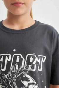DeFacto Relax Fit Crew Neck 3D Printed Short Sleeve T-Shirt Girls - Image 8