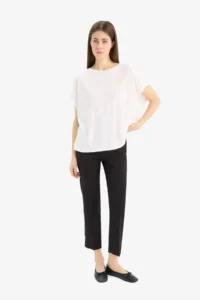 DeFacto Crew Neck Modal Basic Plain Short Sleeve T-Shirt - Image 3