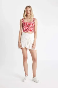 DeFacto with flywheel Basic Plain Linen Mini Skirt