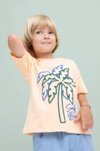 DeFacto Crew Neck Palm Tree Printed Short Sleeve T-Shirt for Baby Boy