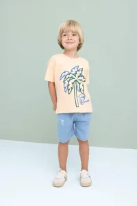 DeFacto Crew Neck Palm Tree Printed Short Sleeve T-Shirt for Baby Boy - Image 2