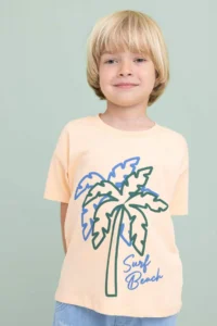 DeFacto Crew Neck Palm Tree Printed Short Sleeve T-Shirt for Baby Boy - Image 3