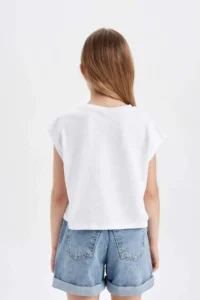 DeFacto Crop Crew Neck Marine Printed Short Sleeve T-Shirt Girls - Image 6