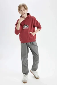 DeFacto Boy's Printed Hooded Kangaroo Pocket Sweatshirt - Image 2