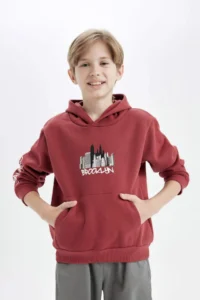 DeFacto Boy's Printed Hooded Kangaroo Pocket Sweatshirt - Image 3
