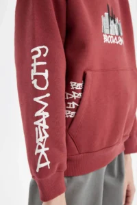 DeFacto Boy's Printed Hooded Kangaroo Pocket Sweatshirt - Image 6