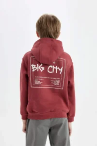 DeFacto Boy's Printed Hooded Kangaroo Pocket Sweatshirt - Image 7