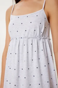 Happiness İstanbul Women's Gray Melange Strap Soft Textured Cotton Knitted Nightgown Dress - Image 3