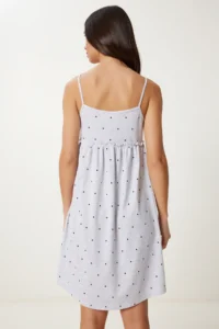 Happiness İstanbul Women's Gray Melange Strap Soft Textured Cotton Knitted Nightgown Dress - Image 4