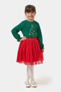 Minipodyum Girl's New Year's Eve Dress with Pompom and Tulle Skirt, Top and Bottom Set - Image 2