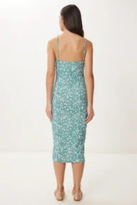 Happiness İstanbul Women's Water Green Floral Slit Summer Knitted Dress - Image 5