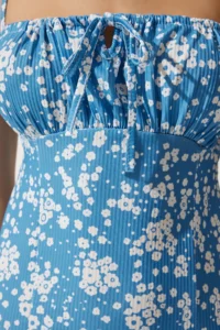 Happiness İstanbul Women's Light Blue White Floral Slit Summer Knitted Dress - Image 5