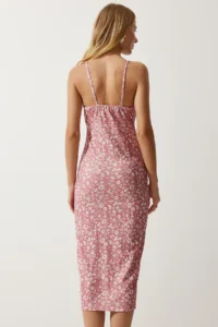 Happiness İstanbul Women's Vibrant Dusty Rose Floral Slit Summer Knitted Dress - Image 5