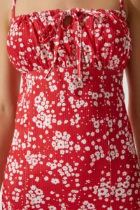 Happiness İstanbul Women's Vivid White Red Floral Slit Summer Knitted Dress - Image 3