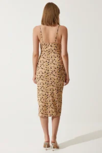 Happiness İstanbul Women's Biscuit Floral Slit Summer Knitted Dress CI00029 - Image 5
