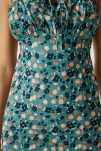 Happiness İstanbul Women's Petrol Green Floral Slit Summer Knitted Dress CI00029 - Image 5