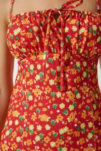 Happiness İstanbul Women's Dark Orange Floral Slit Summer Knitted Dress CI00029 - Image 6