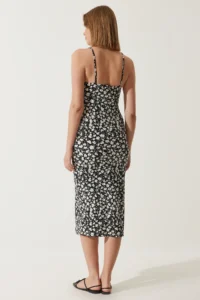 Happiness İstanbul BRAV Women's Black Floral Slit Summer Knitted Dress CI00029 - Image 4