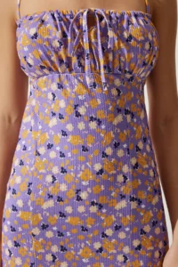 Happiness İstanbul Women's Lilac Orange Floral Slit Summer Knitted Dress CI00029 - Image 4