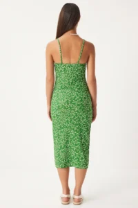 Happiness İstanbul Women's Vivid Green and White Floral Slit Summer Knitted Dress CI00029 - Image 5
