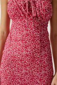 Happiness İstanbul Women's Vivid Pink Floral Slit Summer Knitted Dress CI00029 - Image 4
