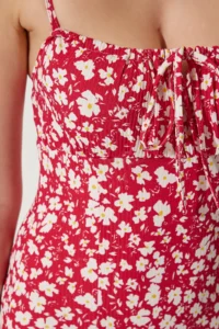 Happiness İstanbul Women's Dark Pink Floral Slit Summer Knitted Dress CI00029 - Image 4