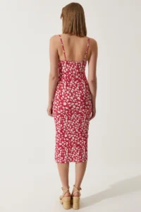 Happiness İstanbul Women's Dark Pink Floral Slit Summer Knitted Dress CI00029 - Image 5