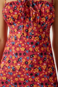 Happiness İstanbul Women's Dark Pink Orange Floral Slit Summer Knitted Dress CI00029 - Image 4