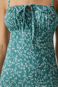 Happiness İstanbul Women's Petrol Green White Floral Slit Summer Knitted Dress CI00029 - Image 3